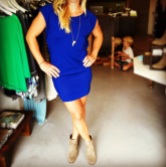 Blue Bobi dress $68, DV by Dolce Vita booties $119, Devin Krista necklace $110