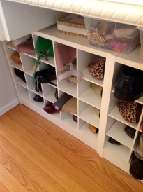 Shoes organized in a cubby