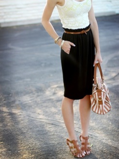 nude shoes & pencil skirt